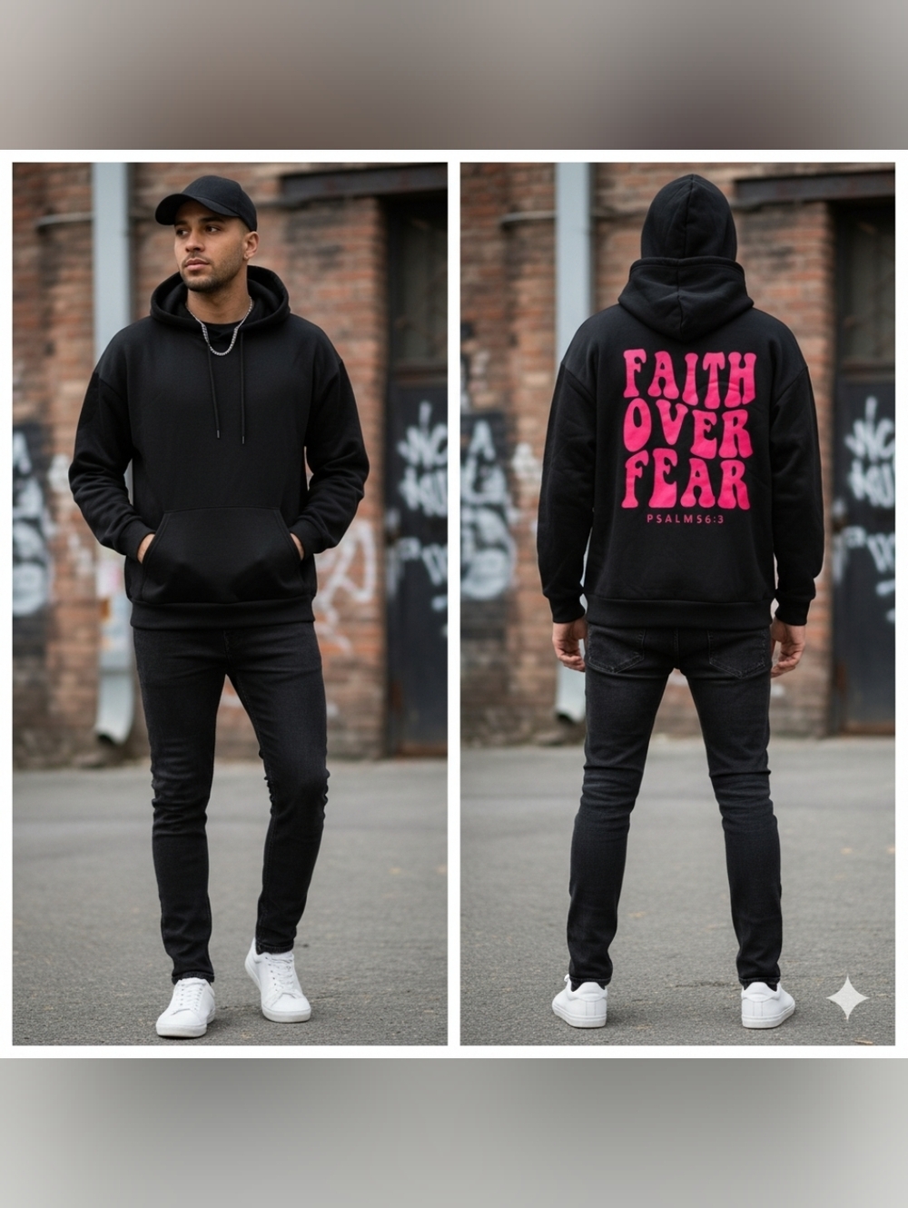 💖NWOT💖Black Hoodie with Hot Pink "Faith Over Fear" Back Print